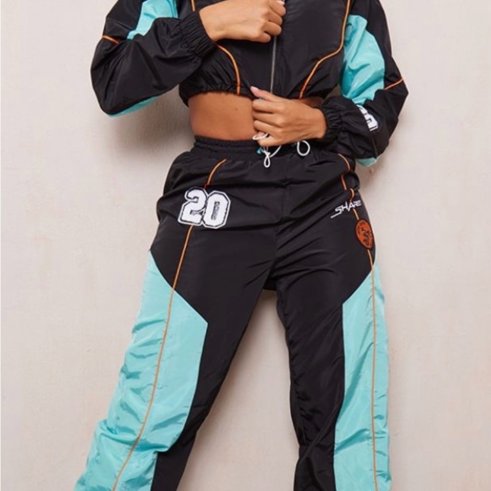 NWT PrettyLittleThing Shape Rare Varsity Shell Contrast Tracksuit Set Woman Sz S